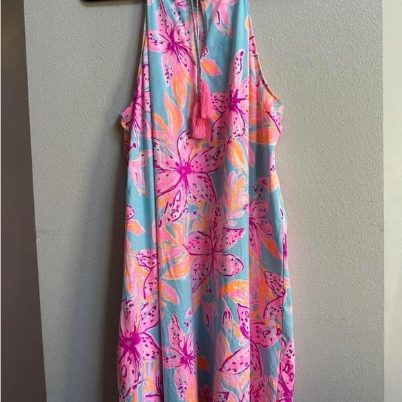 Lilly Pulitzer Margot Dress EUC size XL Surf Blue Bonita Blooms. Super Preppy! - Picture 3 of 4